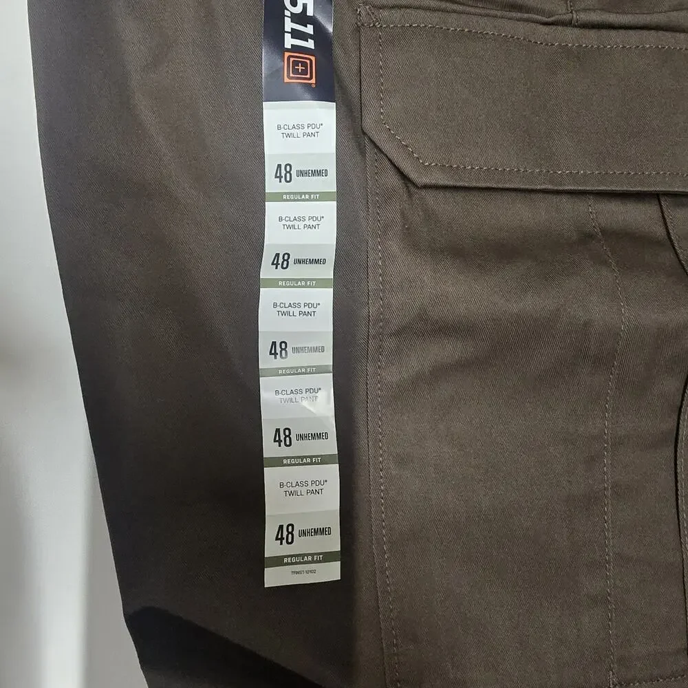 5.11 Tactical B-Class PDU Twill Pant Size 48 Unhemmed Teflon NWT 74326 Brown